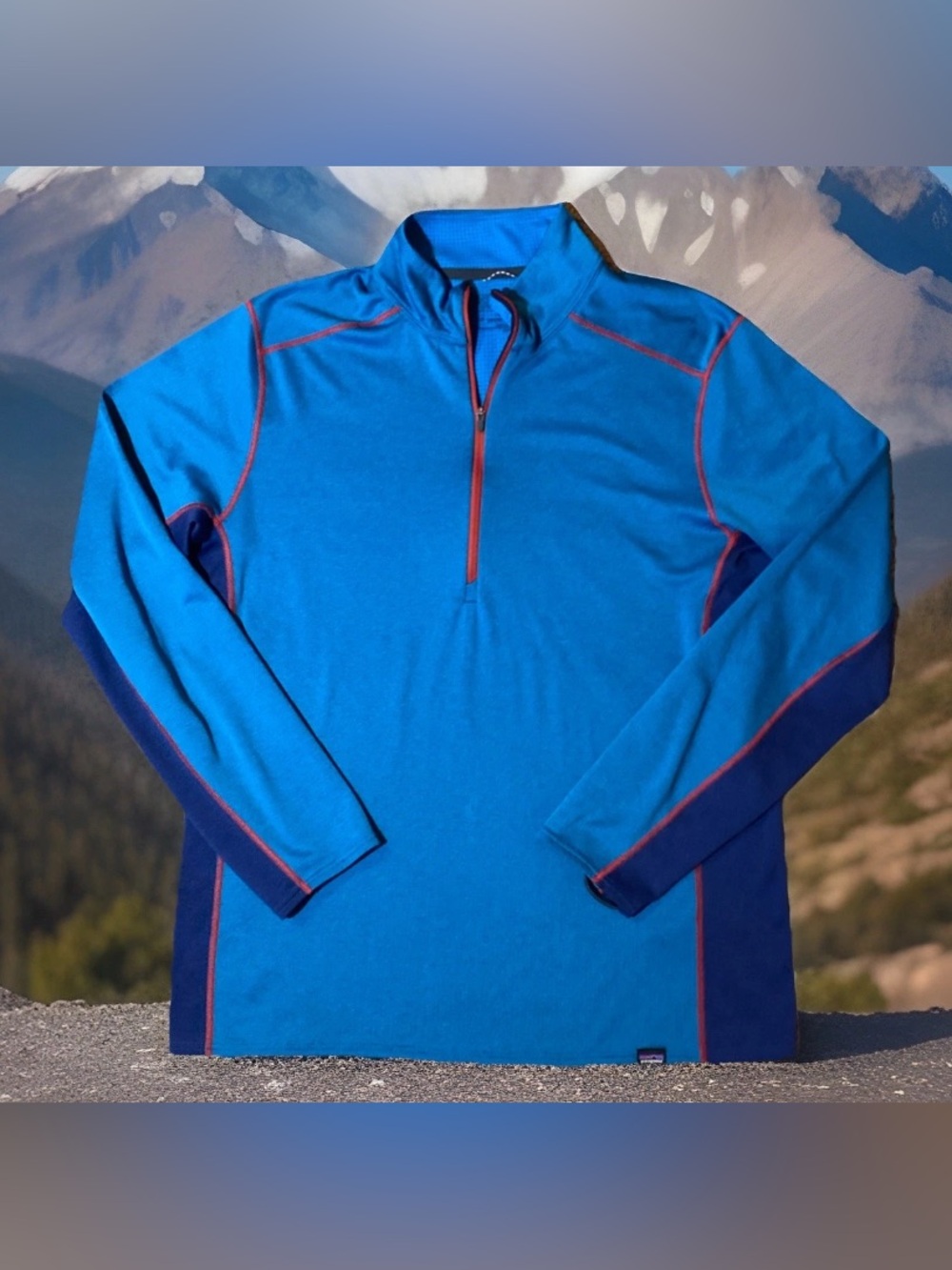 Patagonia Capilene Midweight Pullover Mens Large Blue 1/4 Zip Base Layer 44445